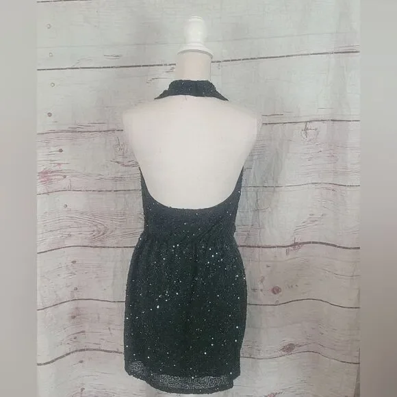 Haute Hippie Sequin and Beaded Draped Front Silk Halter Dress Size Small  NWT - threedaughtersproperties.com
